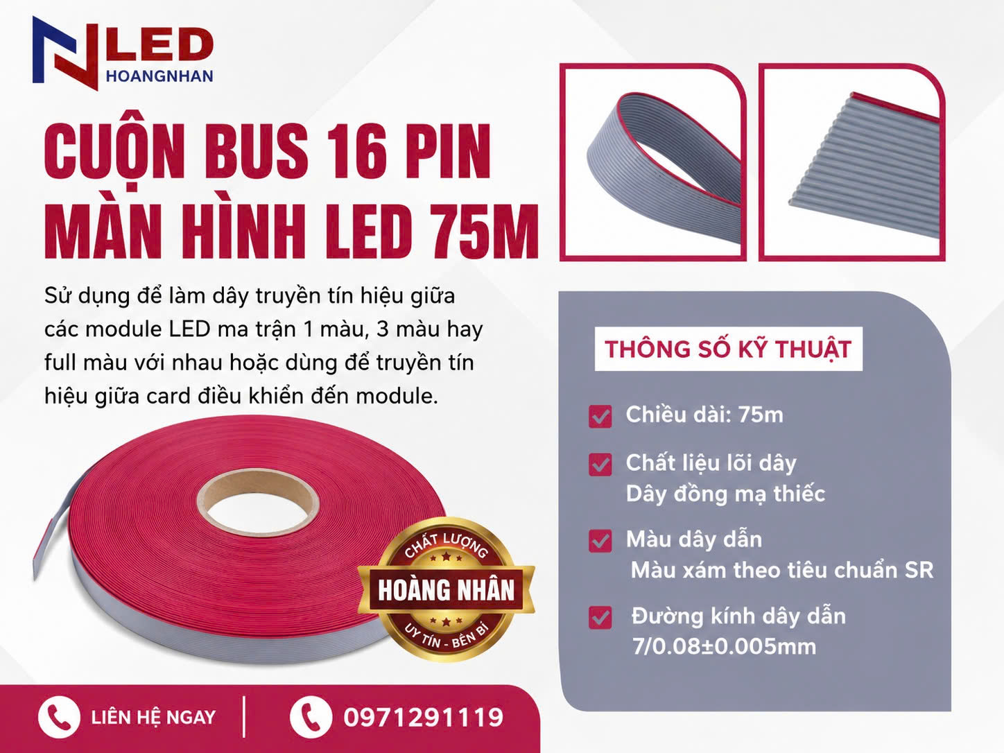 Cuộn Bus 16 Pin Màn Hình LED 75M